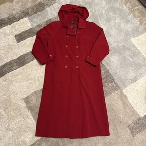 Gallery Trench Coat Sz 14 Red Double Breasted With Hood Business